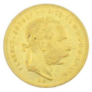 1874KB 8Ft/20Fr Au Ferenc József kapszulában (6,47g/0.900) T:AU,XF / Hungary 1874KB 8 Forint / 20 Francs Au Franz Joseph in capsule (6,47g/0.900) C:AU,XF Adamo M23, Krause KM#455