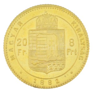 1882KB 8Ft/20Fr Au Ferenc József kapszulában (6,46g/0.900) T:AU,XF / Hungary 1882KB 8 Forint / 20 Francs Au Franz Joseph in capsule (6,46g/0.900) C:AU,XF Adamo M23, Krause KM#467