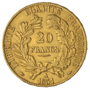 Franciaország 1851A 20Fr Au (0.900/6,45g) T:XF,VF France 1851A 20 Francs Au (0.900/6,45g) C:XF,VF Krause KM#762