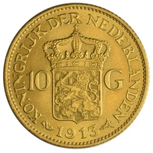 Hollandia 1913. 10G Au I. Vilma kapszulában (6,74g/0.900) T:AU Netherlands 1913. 10 Gulden Au Wilhelmina in capsule (6,74g/0.900) C:AU Krause KM#149