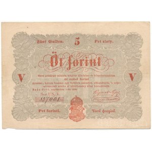 1848. 5Ft Kossuth bankó vörösesbarna nyomat UN. k. 857001 T:F kis anyaghiány Hungary 1848. 5 Forint Kossuth banknote reddish-brown print UN. k. 857001 C:F small missing material Adamo G109, Krause S116
