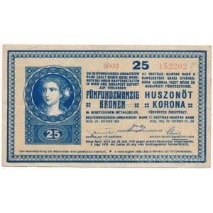 1918. 25K 3003 3,5mm sima hátlappal T:F szép papír Hungary 1918. 25 Korona 3003 3,5mm, empty backside C:F fine paper Adamo K22/1, Krause P#13