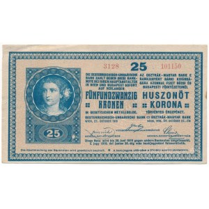 1918. 25K 3128 3mm, hullámos hátlap T:F folt, egyébként szép papír Hungary 1918. 25 Korona 3128 3mm, wavy backside C:F spot, otherwise fine paper Adamo K22/3, Krause P#13