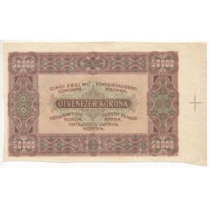 1923. 50.000K alacsony E 131 000870 sorszámmal, ívből kivágva, ívszéllel T:VF hajtatlan, de kisebb szakadás az ívszélen és több helye kisebb hajlások Hungary 1923. 50.000 Korona with low E 131 000870 serial number handcut from sheet and sheet edge C:V