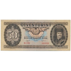 1951. 50Ft D 532 080168 T:F erős papír Hungary 1951. 50 Forint D 532 080168 C:F strong paper Adamo F18, Krause P#167