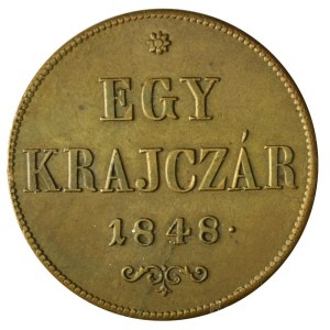 1848. 1kr Cu T:AU kis ph. Hungary 1848. 1 Krajczár Cu C:AU small edge error Adamo B1, Krause KM#430
