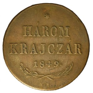 1849NB 3kr Cu T:XF,VF Hungary 1849NB 3 Krajczár Cu C:XF,VF Adamo B2, Krause KM#434