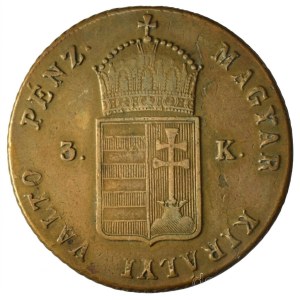 1849NB 3kr Cu T:XF,VF Hungary 1849NB 3 Krajczár Cu C:XF,VF Adamo B2, Krause KM#434