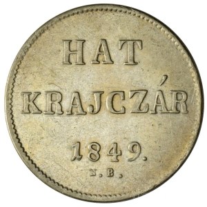 1849NB 6kr Ag Nagybánya T:AU,XF Hungary 1849NB 6 Krajczár Ag Baia Mare C:AU,XF Adamo B2, Krause KM#435