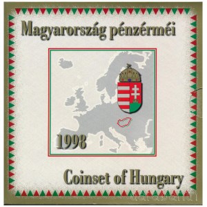1998. 50f-200Ft (10xklf) Magyarország pénzérméi forgalmi sor, közte 1998. 200Ft Ag Deák + 100Ft Cu-Ni-Zn 1848-1849-es forradalom és szabadságharc 150. évfordulója emlékérme dísztokban T:BU patina Hungary 1998. 50 Fillér - 200 Forint (10xdiff) coin s