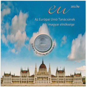 2011. 5Ft-200Ft (6xklf) forgalmi sor szettben + 3000Ft Ag Az Európai Unió Tanácsának magyar elnöksége emlékére (10g/0.925/30mm), dísztokban T:BU Hungary 2011. 5 Forint - 200 Forint (6xdiff) coin set + 3000 Forint Ag in memory of Az Európai Unió Tanácsá