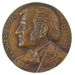Bartos Endre (1930-2006) DN (1991 k.) "Laner Antal 1808-1886" kétoldalas öntött bronz emlékplakett (117mm) T:AU Hungary ND ND (~1991) "Laner Antal 1808-1886" double-sided cast bronze commemorative plaque (117mm) C:AU