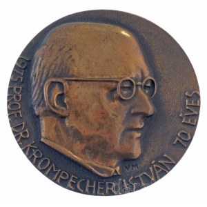 Váró Márton (1943-) 1975. Prof. Dr. Krompecher István 70 éves / Felix qvipotvit - Rervm cognoscere cavsas kétoldalas öntött bronz emlékérem (~95mm) T:AU Hungary 1975. Prof. Dr. Krompecher István 70 éves / Felix qvipotvit - Rervm cognoscere cavsas (Pro