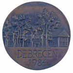 Váró Márton (1943-) 1984. "Petrányi Gyula akadémikus / Debrecen 1984" kétoldalas, öntött bronz emlékplakett (98mm) T:AU Hungary 1984. "Petrányi Gyula akadémikus / Debrecen 1984" (Academician Gyula Petrányi) double-sided cast bronze commemorative plaque Si
