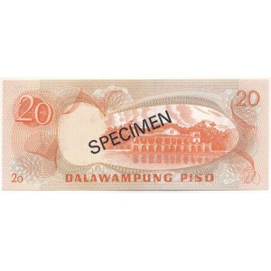 Fülöp-szigetek DN (1973-1978) 20P fekete SPECIMEN bélyegzéssel, 001372 sorszámmal T:UNC,AU hullámos papír Philippines ND (1973-1978) 20 Piso with black SPECIMEN overprint and 001372 serial number C:UNC,AU wavy paper Krause P#155s