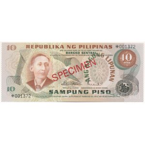 Fülöp-szigetek DN (1978-1981) 10P piros SPECIMEN bélyegzéssel, 001372 sorszámmal T:UNC Philippines ND (1978-1981) 10 Piso with red SPECIMEN overprint and 001372 serial number C:UNC Krause P#161s