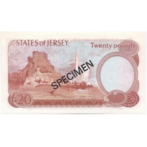 Jersey DN (1978) 20P piros SPECIMEN bélyegzéssel 001447 T:UNC,AU Jersey ND (1978) 20 Pounds with red SPECIMEN overprint 001447 C:UNC,AU Krause P#14CS1
