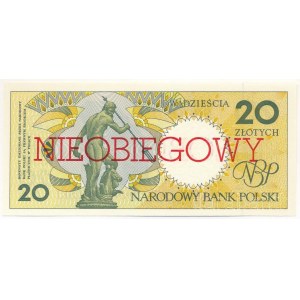Lengyelország 1990. 20Zl piros NIEOBIEGOWY (minta) bélyegzéssel mindkét oldalon, A 2502737 sorszámmal T:UNC Poland 1990. 20 Zlotych with red NIEOBIEGOWY (specimen) overprint and A 2502737 serial number C:UNC Krause P#168s