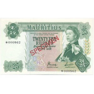 Mauritius DN (1978) 25R piros SPECIMEN bélyegzéssel 000862 T:UNC Mauritius ND (1978) 25 Rupees with red SPECIMEN overprint 000862 C:UNC Krause P#32CS1