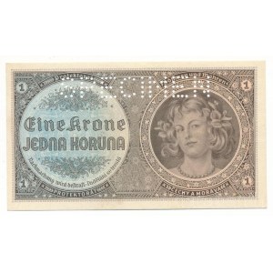 Német Harmadik Birodalom / Cseh-Morva Protektorátus 1940. 1K SPECIMEN (MINTA) perforációval D060 T:AU German Third Reich / Protectorate of Bohemia and Moravia 1940. 1 Koruna with SPECIMEN perforation D060 C:AU Krause 3s