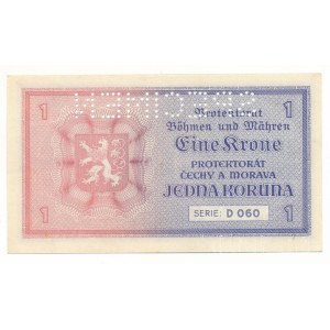 Német Harmadik Birodalom / Cseh-Morva Protektorátus 1940. 1K SPECIMEN (MINTA) perforációval D060 T:AU German Third Reich / Protectorate of Bohemia and Moravia 1940. 1 Koruna with SPECIMEN perforation D060 C:AU Krause 3s