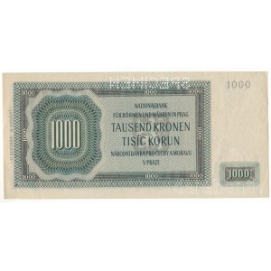 Német Harmadik Birodalom / Cseh-Morva Protektorátus 1942. 1000K Ca 024786, SPECIMEN (MINTA) perforációval, 2. kiadás T:AU,XF sarokhajtások German Third Reich / Protectorate of Bohemia and Moravia 1942. 1000 Korun Ca 024786 with SPECIMEN perforatio