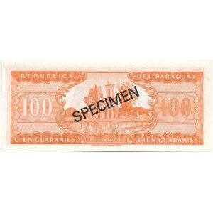 Paraguay DN (1963) 100G fekete SPECIMEN bélyegzéssel, 000848 sorszámmal T:UNC Paraguay ND (1963) 100 Guaranies with black SPECIMEN overprint and 000848 serial number C:UNC Krause P#199s