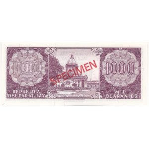 Paraguay DN (1963) 1000G piros SPECIMEN bélyegzéssel, 000848 sorszámmal T:UNC Paraguay ND (1963) 1000 Guaranies with red SPECIMEN overprint and 000848 serial number C:UNC Krause P#201s