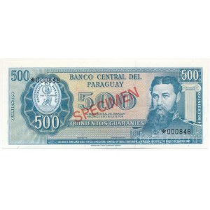 Paraguay DN (1963) 500G piros SPECIMEN bélyegzéssel, 000848 sorszámmal T:UNC Paraguay ND (1963) 500 Guaranies with red SPECIMEN overprint and 000848 serial number C:UNC Krause P#200s