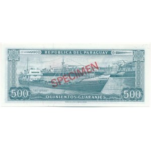 Paraguay DN (1963) 500G piros SPECIMEN bélyegzéssel, 000848 sorszámmal T:UNC Paraguay ND (1963) 500 Guaranies with red SPECIMEN overprint and 000848 serial number C:UNC Krause P#200s