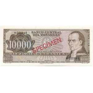 Paraguay DN (1963) 10.000G piros SPECIMEN bélyegzéssel, 000848 sorszámmal T:UNC Paraguay ND (1963) 10.000 Guaranies with red SPECIMEN overprint and 000848 serial number C:UNC Krause P#203s