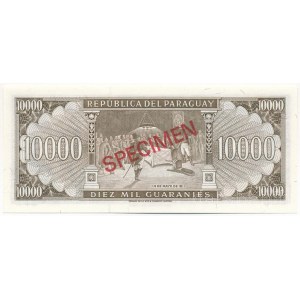 Paraguay DN (1963) 10.000G piros SPECIMEN bélyegzéssel, 000848 sorszámmal T:UNC Paraguay ND (1963) 10.000 Guaranies with red SPECIMEN overprint and 000848 serial number C:UNC Krause P#203s