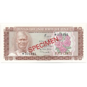 Sierra Leone DN (1979) 50c piros SPECIMEN bélyegzéssel, 001441 sorszámmal T:UNC Sierra Leone ND (1979) 50 Cents with red SPECIMEN overprint and 001441 serial number C:UNC Krause P#4bs