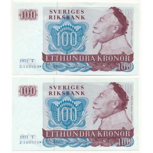 Svédország 1971. 100K (2x) pótkiadás, sorszámkövetők Z 365569 * - Z 365570 * T:AU Sweden 1971. 100 Kronor (2x) replacement issue, consecutive serials Z 365569 * - Z 365570 * C:AU Krause 54.