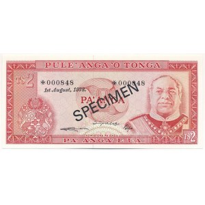 Tonga 1978. 2P fekete SPECIMEN bélyegzéssel, 000848 sorszámmal T:UNC Tonga 1978. 2 Pa'anga with black SPECIMEN overprint and 000848 serial number C:UNC Krause 20.s