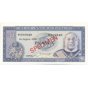 Tonga 1978. 10P piros SPECIMEN bélyegzéssel, 000848 sorszámmal T:UNC Tonga 1978. 10 Pa'anga with red SPECIMEN overprint and 000848 serial number C:UNC Krause 22.s