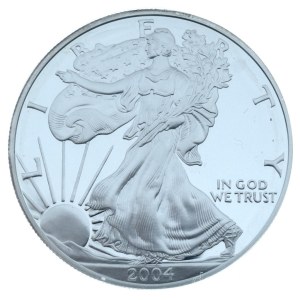 Amerikai Egyesült Államok 2004W 1$ Ag Amerikai Sas / Walking Liberty West Point, kapszulában, eredeti dísztokban (0.999/31,1g) T:PP USA 2004W 1 Dollar Ag American Silver Eagle / Walking Liberty West Point, in capsule, in original case (0.999/31,1g) C: