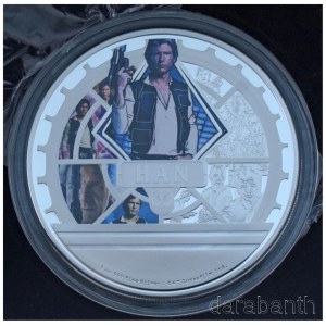 Niue 2023. 10$ részben multicolor Ag Star Wars - Han Solo eredeti díszdobozban. Az érmét mindössze 999 példányban verték, súlya 3 uncia (93,3g), anyaga pedig 0.999 finomságú színezüst! T:PP Niue 2023. 10 Dollars partially multicolored Ag Star Wars - Ha