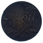 Franciaország DN (1908) "La Danseuse" (A táncosnő) kétoldalas bronz plakett Szign.: L. Coudray (50mm) T:AU patina, ph. France ND (1908) "La Danseuse" (The Dancer) double-sided bronze plaque Sign.: L. Coudray (50mm) C:AU patina, edge errors