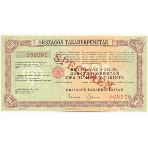 1970 k. Országos Takarékpénztár csekk 200Ft SPECIMEN (MINTA) bélyegzéssel, 000000-s sorszámmal T:AU Hungary ~1970. Országos Takarékpénztár cheque 200 Forint with SPECIMEN (MINTA) overprint and 000000 serial number C:AU