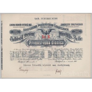 1908. Budapest Szlavóniai Drávavidéki Helyiérdekű Vasút Részvénytársaság részvénye 200K-ról, szelvényekkel T:AU Hungary / Budapest 1908. Szlavóniai Drávavidéki Helyiérdekű Vasút Részvénytársaság share about 200 Korona with coupons C:AU