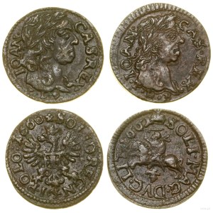 Poland, set of 2 copper szelągs (boratynka), 1660 TLB (Crown), 1661 TLB (Lithuanian), Ujazdów