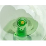 Crystal glass set with gold trim and an engraved crowned monogram.