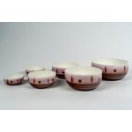 Set of six glazed ceramic bowls in shades of brown and pink of different sizes, Germany, 20th century