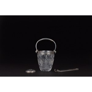 Crystal and silver ice bucket with tongs, Bruno Scanabissi