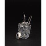 Crystal and silver ice bucket with tongs, Bruno Scanabissi