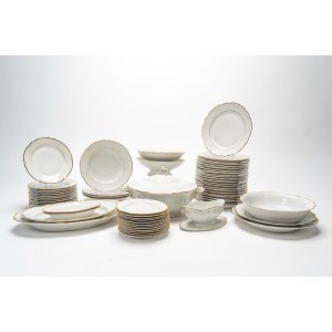 White porcelain set with a gold-tone wavy edge. Laveno Verbano.