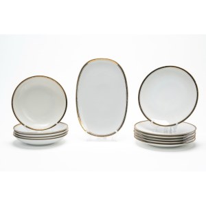 A set of white porcelain plates with a gold rim. Bavaria, Germany, 20th century.