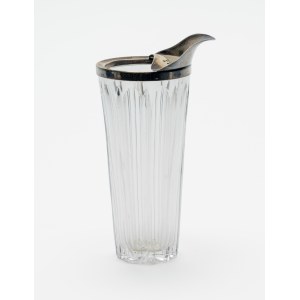 Crystal mixing glass with a silver metal rim and stirrer