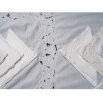 White linen and lace tablecloth with 12 napkins